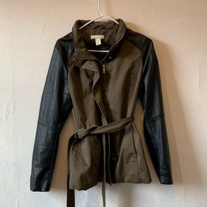 H&M Military Jacket with Faux Leather Sleeves sz 8